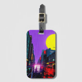 Retro Stedelijk Landschap Gepersonaliseerde Bagage Bagagelabel (Voorkant (verticaal))