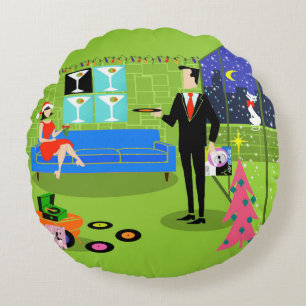 Retro Stedelijke Paar van Kerstmis om Hoofdkussen Rond Kussen