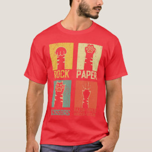 Retro Steen Papier Schaar Handspel Cute Paw Humor T-shirt