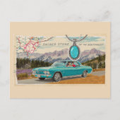 Retro stel auto op kaart in de bergen collage (Voorkant)