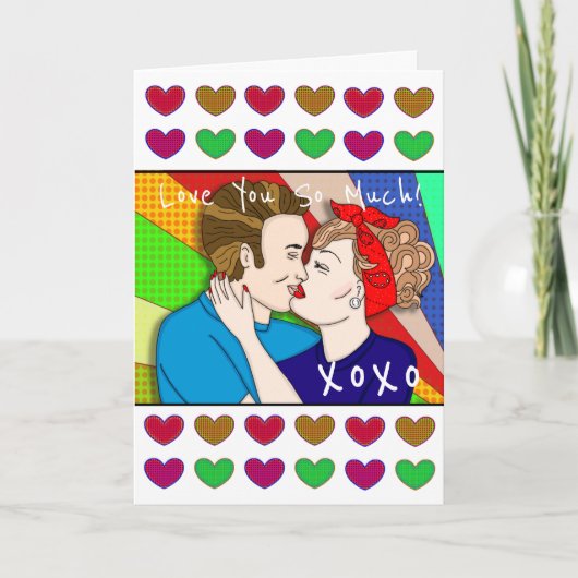 Retro stel zoenend Valentijnsdag Pop Art stijl Kaart (Voorkant)