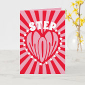 Retro StepMam sterren Hart Moederdag Kaart (Gele Bloem)