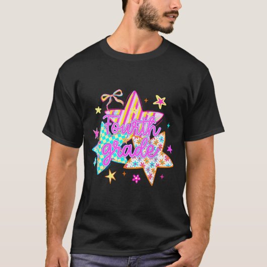 Retro ster vierde klas terug naar school 4e leerja t-shirt (Voorkant)