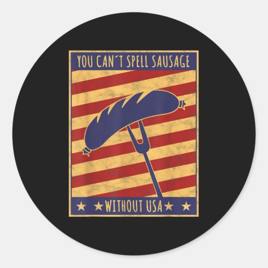 Retro Ster You Can't Spell Sausage Without Usa  Ronde Sticker (Voorkant)