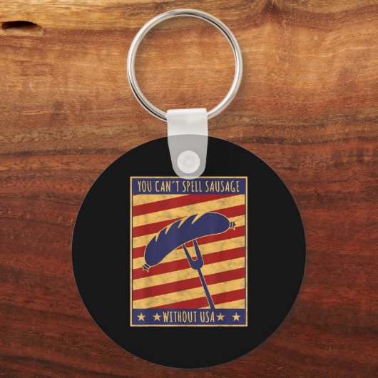 Retro Ster You Can't Spell Sausage Without Usa Sleutelhanger (Voorkant)