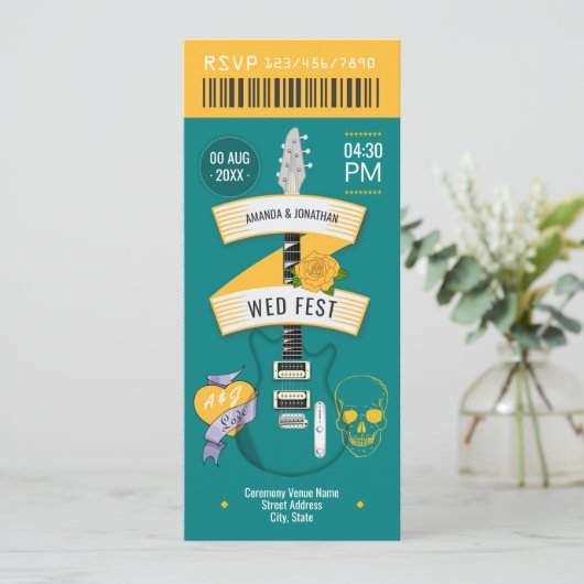 Retro Stereo Rock ’n’ Roll Wedding Ticket Kaart (Staand voorkant)