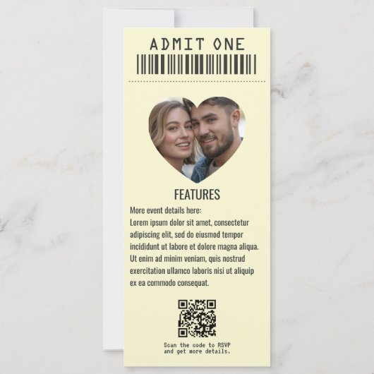 Retro Stereo Rock ’n’ Roll Wedding Ticket Kaart (Achterkant)