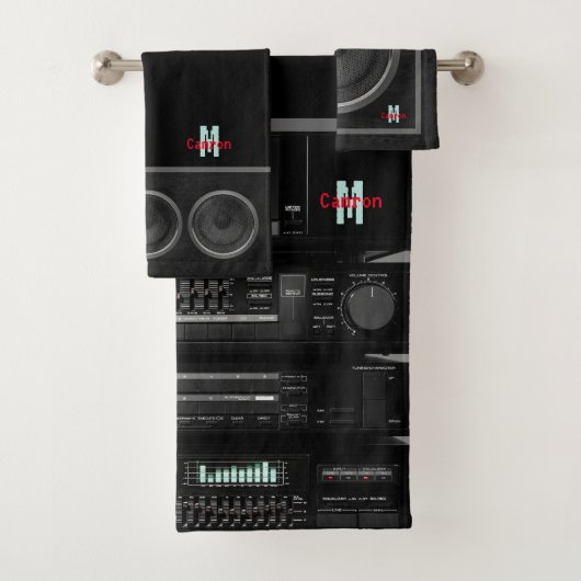 Retro Stereo System Black Bad Handdoek (Insitu)