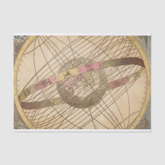 Retro  sterkaart astrologische symbolen wereldbol tissuepapier (Voorkant)