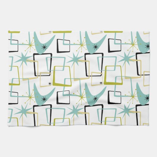 Retro sterren Boomerang pleinen midden eeuw Theedoek (Horizontaal)