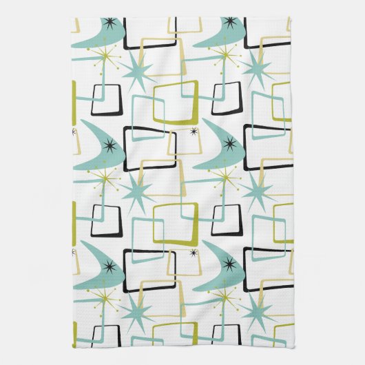 Retro sterren Boomerang pleinen midden eeuw Theedoek (Verticaal)
