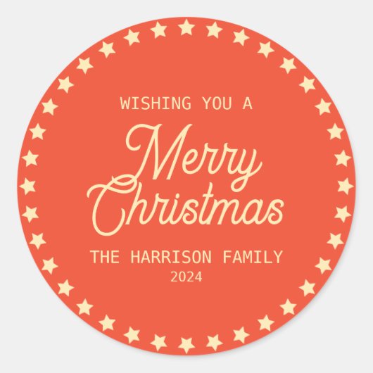 Retro  Sterren Cirkel Kerst Feestdagen Ronde Sticker (Voorkant)