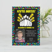 Retro Sterren Foto Bowling Party Verjaardag Kaart (Staand voorkant)