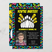 Retro Sterren Foto Bowling Party Verjaardag Kaart (Voorkant / Achterkant)