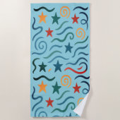 Retro sterren & golven Patroon Ontwerp Strandlaken (Voorkant)
