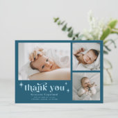 Retro Sterren Jongen Blauwgroen Geboorte Aankondig Aankondiging (Staand voorkant)