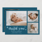 Retro Sterren Jongen Blauwgroen Geboorte Aankondig Aankondiging (Voorkant / Achterkant)