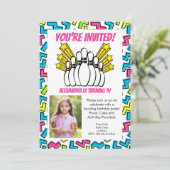 Retro Sterren Meisjes Foto Bowling Party Verjaarda Kaart (Staand voorkant)