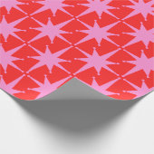 Retro Sterren Mid Century Roze en Rood Patroon Cadeaupapier (Hoek)