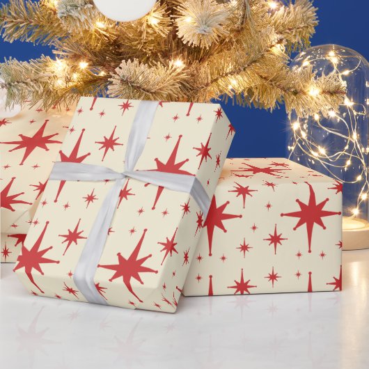 Retro  sterren Rood en Cream Cadeaupapier (Feestdagen)