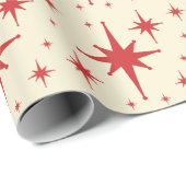 Retro  sterren Rood en Cream Cadeaupapier (Rol Hoek)
