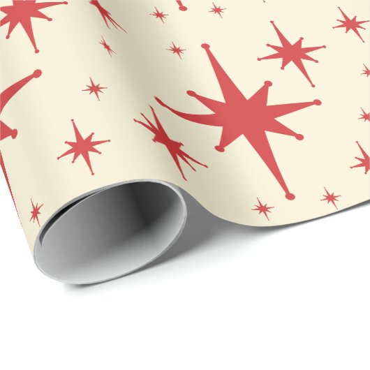 Retro  sterren Rood en Cream Cadeaupapier (Rol Hoek)