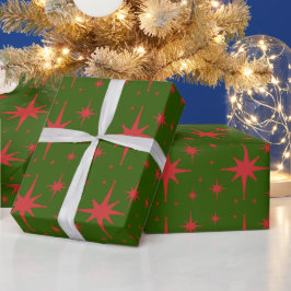 Retro sterren rood en groen cadeaupapier