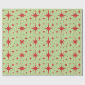 Retro Sterren Rood en Lichtgroen Cadeaupapier (Vlak)