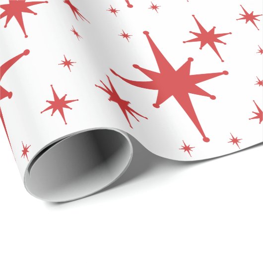 Retro  sterren Rood en Wit Cadeaupapier (Rol Hoek)