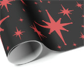 Retro  sterren Rood en Zwart Cadeaupapier (Rol Hoek)