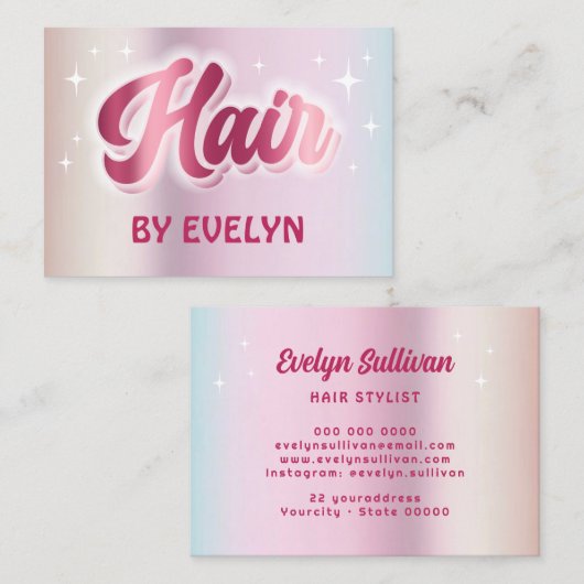 Retro sterren script faux pastel folie haar visitekaartje (Voorkant / Achterkant)