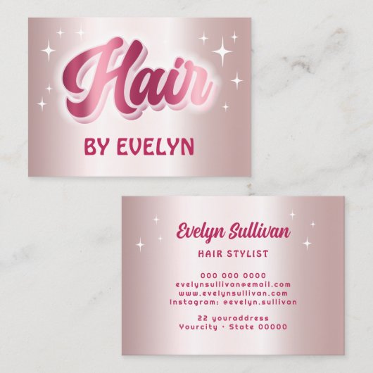 Retro sterren script faux roos gouden folie haar visitekaartje (Voorkant / Achterkant)