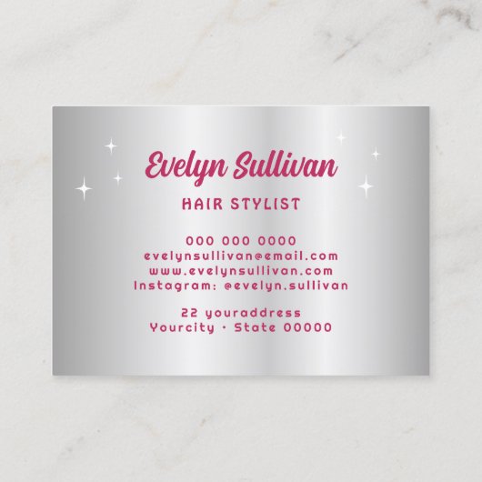 Retro sterren script faux zilver folie haar visitekaartje (Achterkant)