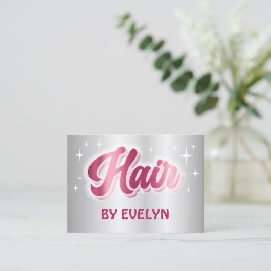 Retro sterren script faux zilver folie haar visitekaartje (Staand voorkant)