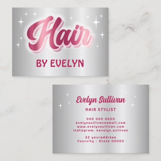 Retro sterren script faux zilver folie haar visitekaartje (Voorkant / Achterkant)