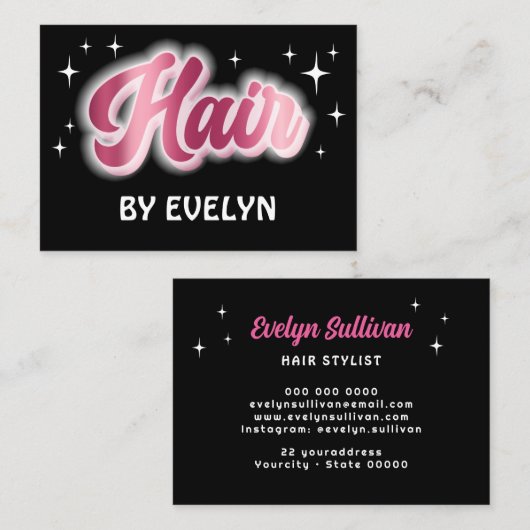 Retro sterren script haarstyliste visitekaartje (Voorkant / Achterkant)