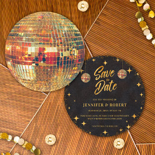Retro Sterren Zwart Goud Glitter Disco Bal Huwelij Save The Date