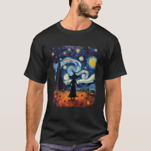 Retro Sterrennacht Van Gogh Heks Halloween Art Pa T-shirt