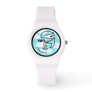 Retro Stewardess Gezicht in Wolken Custom Watch Horloge