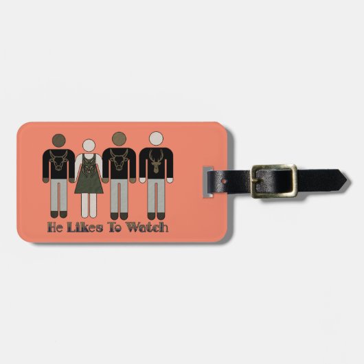 Retro stick figuur hij houdt van kijken HW Vixen Bagagelabel (Voorkant horizontaal)