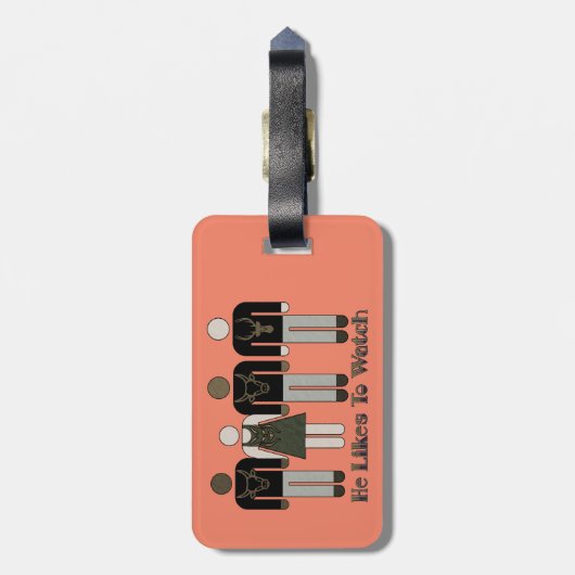 Retro stick figuur hij houdt van kijken HW Vixen Bagagelabel (Achterkant verticaal)