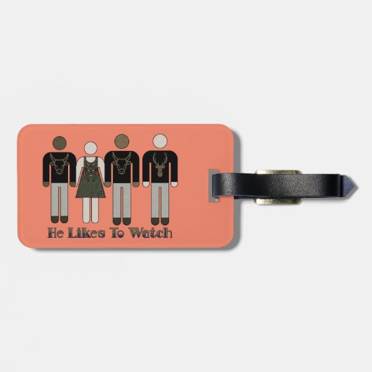 Retro stick figuur hij houdt van kijken HW Vixen Bagagelabel (Achterkant horizontaal)