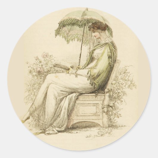 Retro Sticker - Regency Lady Reading - Rond (Voorkant)