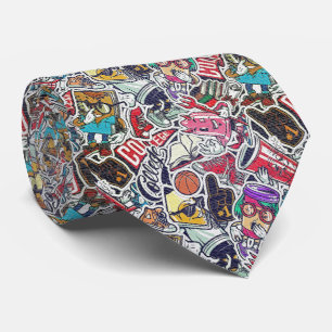 Retro Stickerbom - Cartoon Graffiti Stropdas