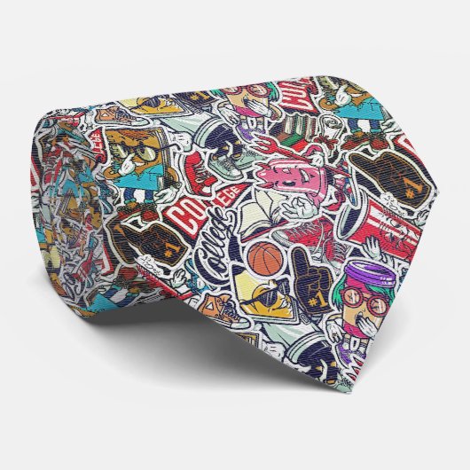 Retro Stickerbom - Cartoon Graffiti Stropdas (Opgerold)