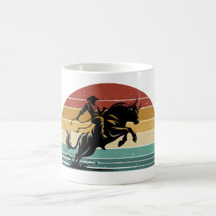 Retro Stierrijden Zonsondergang Westerse Kunst Magische Mok