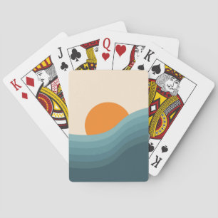 Retro stijl abstract landschap met zonsondergang pokerkaarten