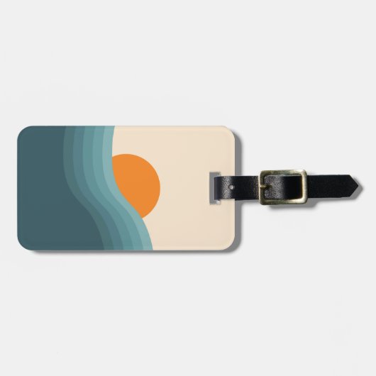 Retro stijl abstract zonsondergang landschap bagagelabel (Voorkant horizontaal)
