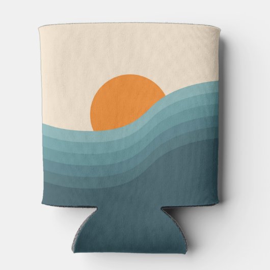 Retro stijl abstract zonsondergang landschap blikjeskoeler (Achterkant)