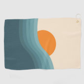 Retro stijl abstract zonsondergang landschap golfhanddoek (Horizontaal)